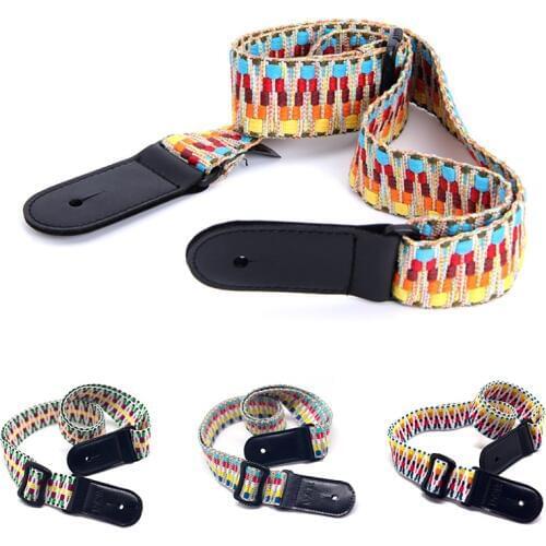 Guitar Straps Belt Retro Braided Cotton Genuine Leather Adjustable length for Ukulele Guitar National Style Braided Guitar Strap