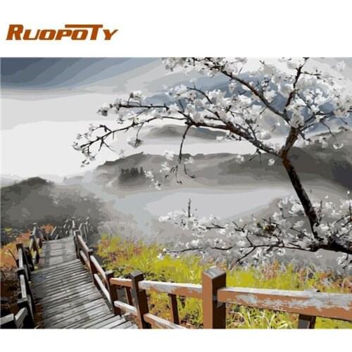 RUOPOTY Picture By Number Kits For Adults Children HandPainted Road On Mountain Scenery Picture By Number 60x75cm Frame Crafts