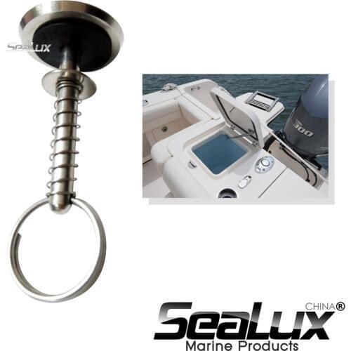 Sealux Marine Grade Stainless Steel Hatch Cover Pull Handle with Spring Hidden Pin Button for Boat Yacht Storage Fishing