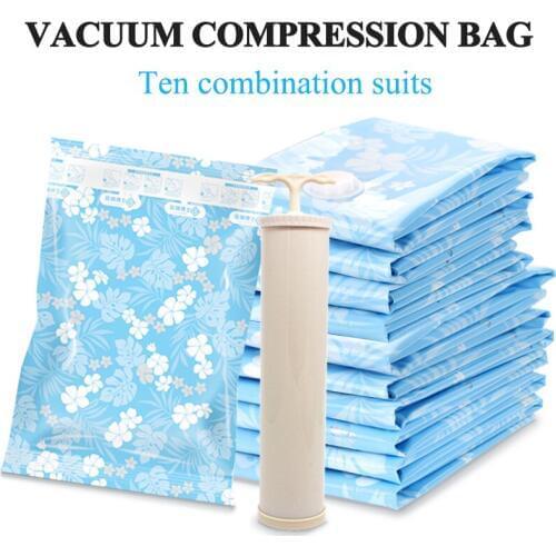 Blue Compression Vacuum Bag for Clothes Portable Plastic Storage Bags For Luggage Travel Wardrobe Closet Quilt Organizer