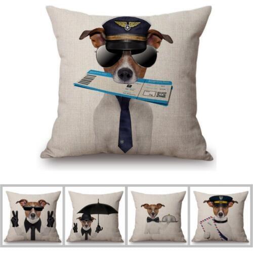 Nordic Comic Funny Dog Pilot Postman Home Decoration Pillows Cases Humorous Dog Cosplay Roles Cotton Linen Sofa Cushion Cover