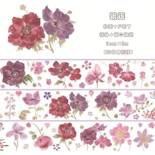 Fascinating Anemone PET Special Oil Washi Tapes Bullet Journal Masking Tape Adhesive Tape DIY Scrapbooking Washi Stickers