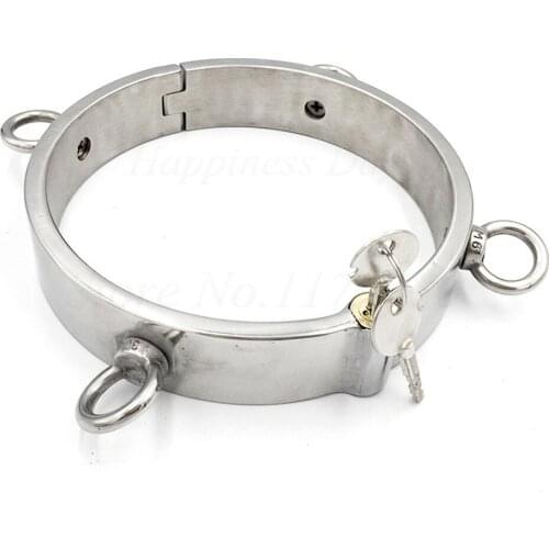 High Quality Heavy Stainless Steel Lockable Restraints Slave Collar,Fetish Bondage 4 Ring Neck Cuff Bdsm Sex Toys For Couples