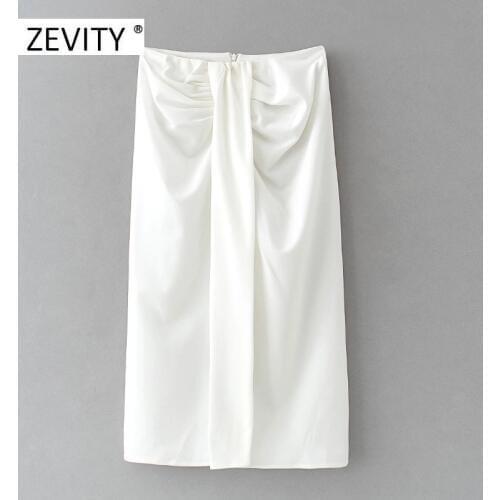 Zevity Women fashion solid color pleat knotted split casual slim A line skirt faldas mujer ladies chic back zipper skirts QUN645
