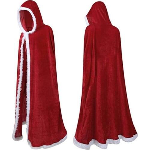 Unisex Women Christmas Cosplay Red Hooded Cloak Coat Plus Size Winter Men Snow Poncho Tops Cape Coat Jackets Outwear Windbreaker