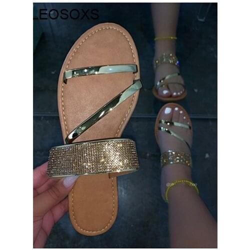 Shoes For Women 2021 New Summer Fashion Slippers Color Diamond Summer Female Sandals Beach Flats Casual Slippers