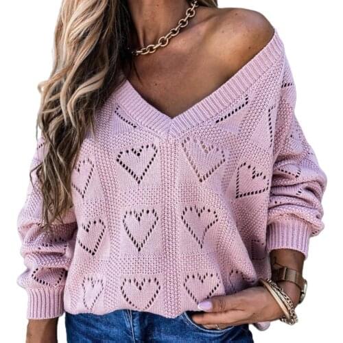Sweater Women Autumn Spring Sweater Heart Pattern Knit Pullover Oversize Sweater Women Soft Cute Long Sleeve Knitwear Pullovers
