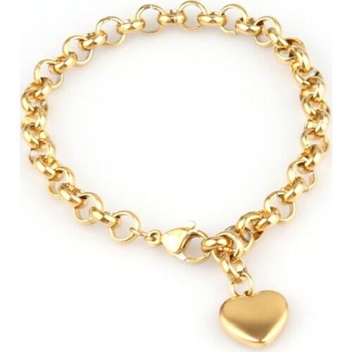 Vintage Stainless Steel Bracelets For Women Heart Pendant Charms Chain Bracelets Bohemian Padlock Thick Bracelet Womens Jewelry