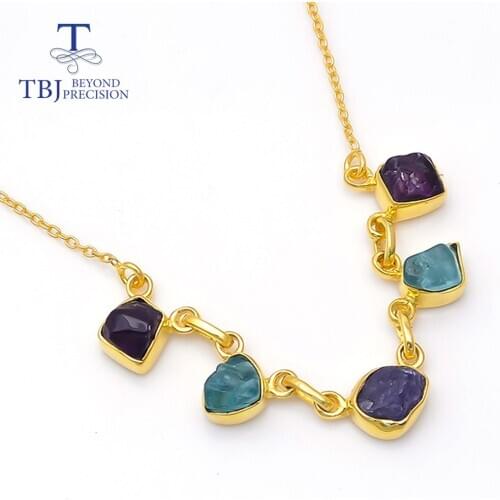 2020 New gemstone Rough necklace handmade mix colorful tanzanite gemstone pendant 925 silver unique jewelry for women tbj