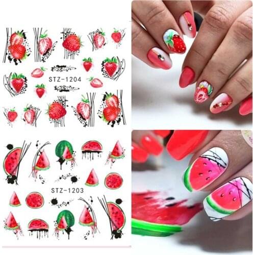 12pcs Fruit Nail Art Stickers Decals Lemon Strawberry Watermelon Water Transfer Slider Nail Design Foils Decoraton