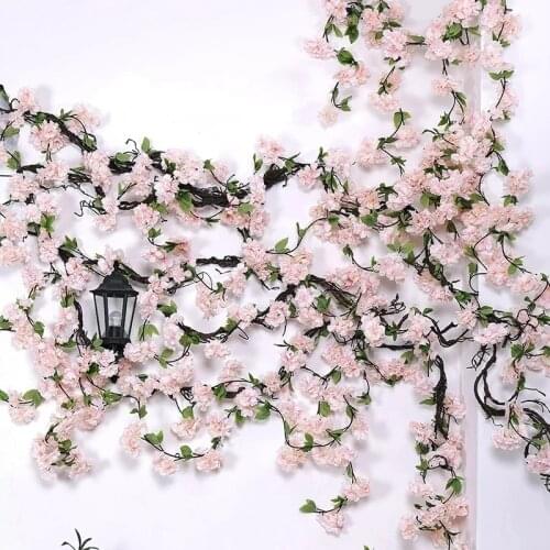170CM Fake Cherry Blossom Vine Artificial Flowers Sakura DIY Rattan High Quality Wall Hanging Garland Party Wedding Wreath Decor