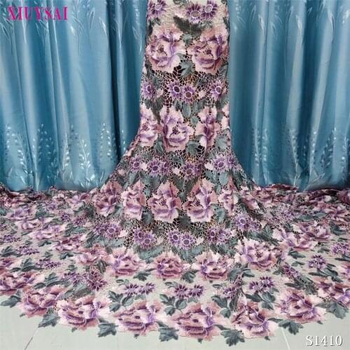 2021 Latest African Cord Lace Fabric High Quality Pink Big Flower Water Soluble Guipure Lace For Nigerian Wedding Party Sew