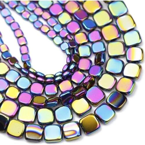 4/6/8MM Natural Hematite Stone Multicolored Flat Square Spacers Charm Loose Beads For Jewelry Making Bracelets DIY Accessories