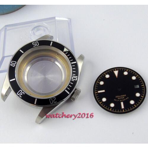 41mm Corgeut sapphire glass fit 8215 2836 movement black ceramic bezel Watch Case+Dials