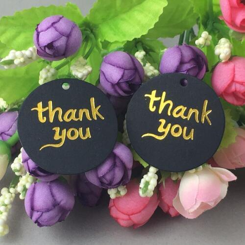 550 pcs DIY black 4 cm Round Food Label Wedding Gift cake box Decorating Tag golden 'thank you