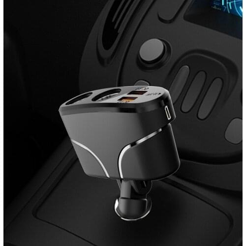 Car Charger Dual Cigarette-Lighter Splitter Dual QC 3.0 USB Fast Charging Type-C Ports Socket Adapter for Phone DashCam
