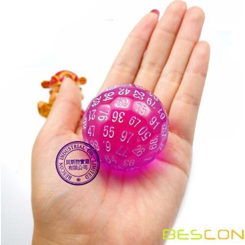 Bescon Translucent Polyhedral Dice 100 Sides Dice, Transparent D100 die, 100 Sided Cube, D100 Game Dice,100-Sided Cube of Purple