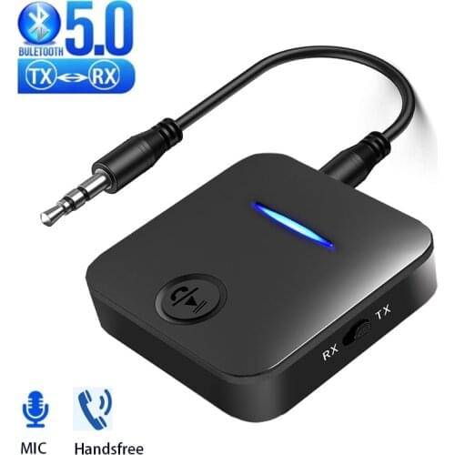Bluetooth 5.0 Receiver Transmitter 3.5mm Aux Jack Stereo Handsfree Audio Music Wireless Adapter With Mic For Car PC TV Headphone