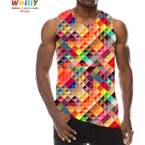 Mens Cube Graphic Sleeveless 3D Top Holiday Color Tees Tank Tops Gym Boys Streetwear Novelty Vest