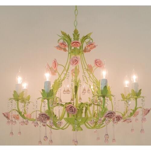 Living Room Lamp Rose Crystal Chandelier Lighting Creative Chandeliers Childrens Bedroom Lamps Princess Wedding Room Lights