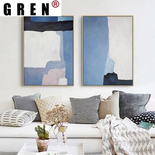 GREN Abstract Canvas Paintings Posters Prints Blue Texture Minimalism Sofa Wall Art Pictures Home Decor For Living Room Unframed