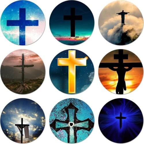 Christian Religious Jesus Cross Icons Pins Badge Decoration Brooches Metal Badges For Clothes Backpack Decoration 58mm