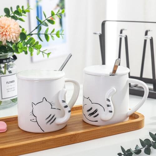 Ceramics Mug Creative 3D Embossed Cat Cup With Lid Spoon Sets Coffee Milk Tea Mugs Breakfast Cup Drinkware canecas tazas de cafe