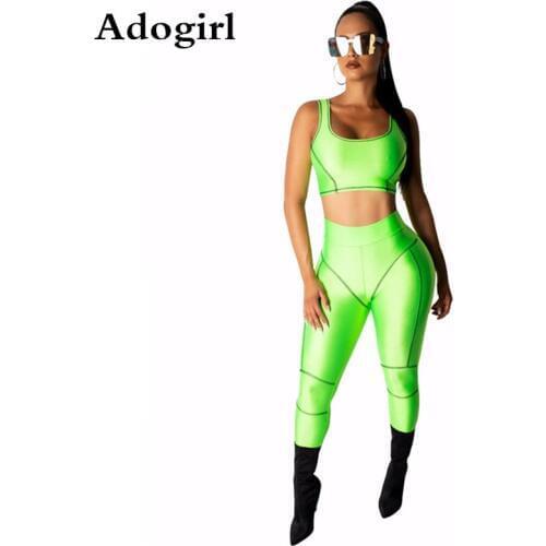 Brief Striped Splicing Two Piece Set Solid Color Sleeveless Short Tank Top +Skinny Pants Suit Sporting Tracksuit Overalls