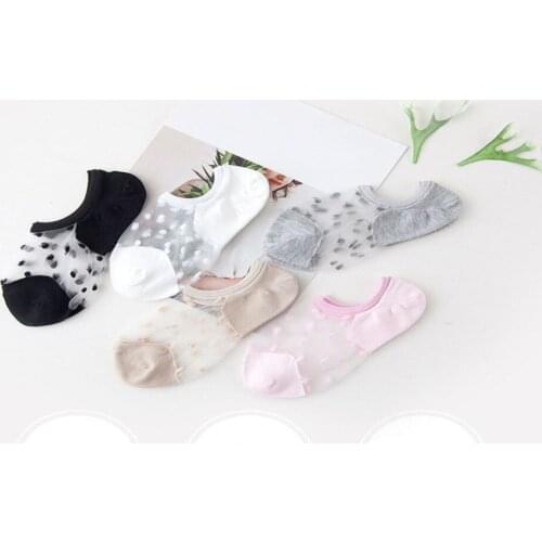 Women Lace Mesh Thin Cotton Shallow Mouth Silicone non-slip Invisible Crystal Socks 2020 Summer Boat Socks