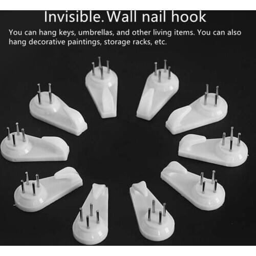 20pcs White Plastic Invisible Wall Mount Photo Picture Frame Nail Hook Hanger Hard Picture Frame Wall Hooks