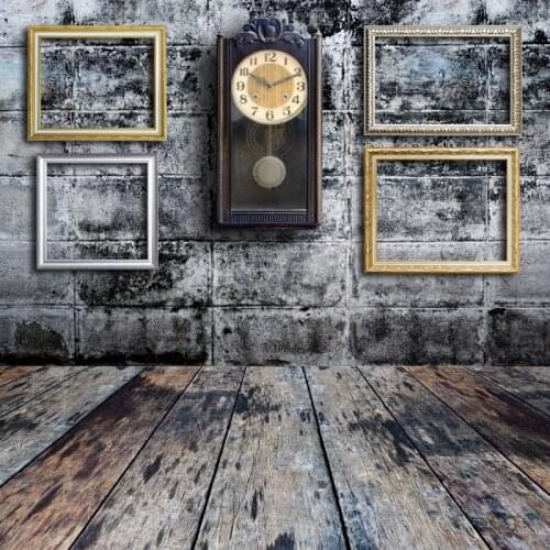 Laeacco Grunge Dark Wall Old Wood Floor Frame Digital Clock Party Decor Pattern Photographic Background Photo Backdrop Photocall
