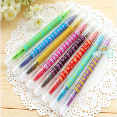 Kawaii 2 Head Highlighter Marker Pen 8Multi Color Function Shining Gelpen Painting Stationery Office School Home Double Head Pen