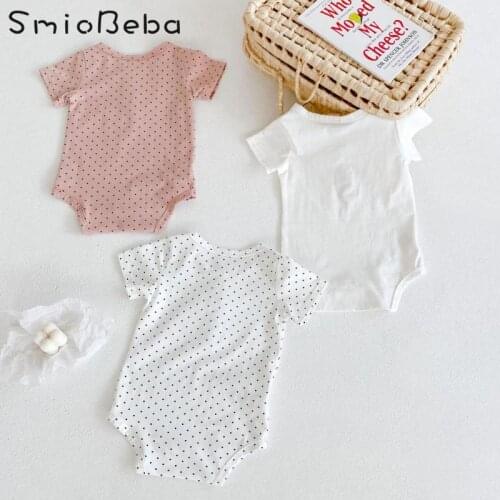 Sweet Bodysuits Summer Newborn Baby Girl Round Neck Short Sleeve Unisex Boys Dot Bottomed Hatsuit One Piece Creeping Jumpsuits