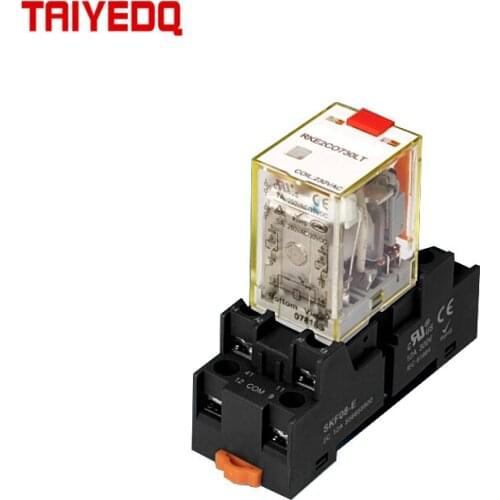 Mini Power Relay With LED Light Test Button RKE2C Set Intermediate Relay 7A 8 Feet Electromagnetic Relay AC 230V DC 24V 2NO2NC