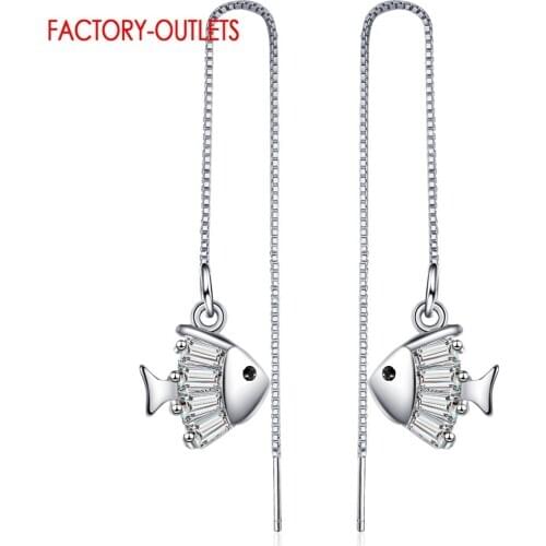 Long Box Chain Earring For Women Fashion Pure 925 Sterling Silver Romantic Tropical Fish Shape Tassel Drop Earring Fine Jewelry