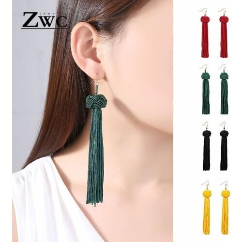 ZWC Fashion Bohemian Ethnic Long Tassel Drop Earrings for Women Lady Statement Vintage Fringe Dangle Women Earring Jewelry Gift