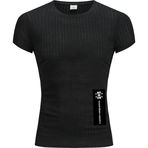 Men Summer T-shirt Pullover Solid Color Printed Short Sleeve Shirt Skinny T-shirt Running T-shirt M-2XL