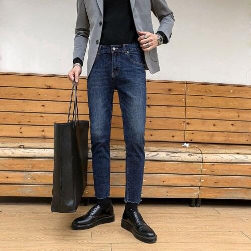 Men 2021 Spring Autumn New Stretch Denim Trousers Men Pockets Loose Ankle-Length Pants Male Size Straight Jeans Pants W510