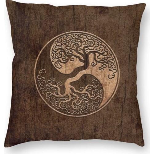 Rough Wood Grain Effect Tree Of Life Yin Yang Vikings Pillowcase Soft Polyester Cushion Cover Decoration Pillow Case Cover Home
