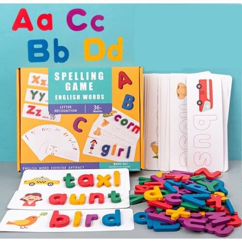 NEW Kids Wooden Alphabet Letter Learning Cards Set Word Spelling Practice Game Toy English Letters Spelling Card Word Toys