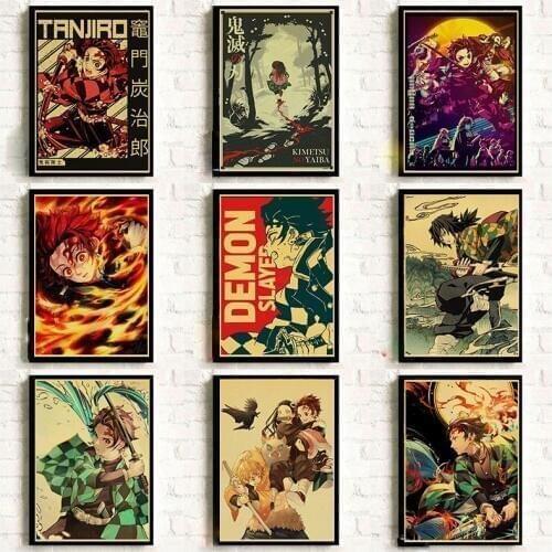 Retro Demon Slayer: Kimetsu No Yaiba Tanjirou Nezuko Anime Manga Wall Poster For Living Room Home Art Decoration