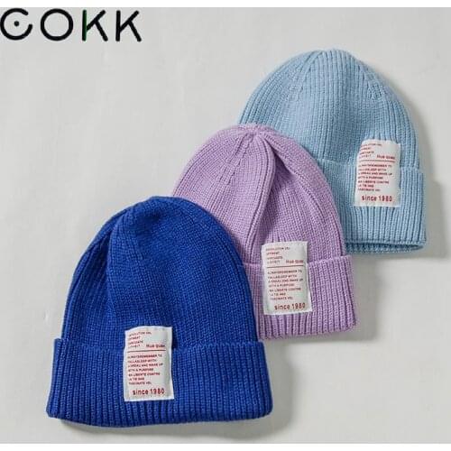 COKK Autumn Winter Hats For Women Men Kids Parent Child Knitted Beanie Bonnet Korean Girls Boys Hat Cap Cloth Label 17 Colors