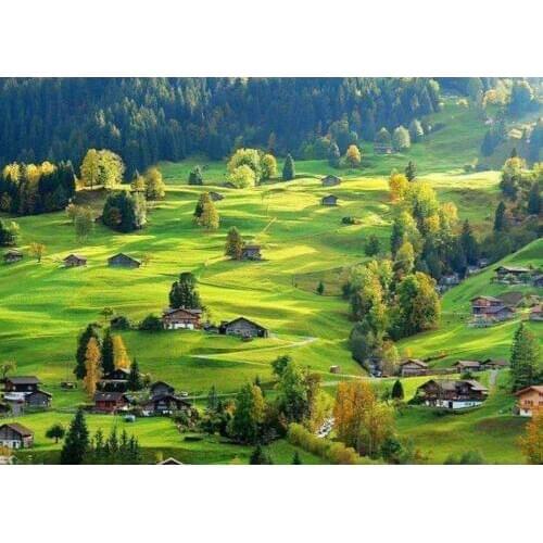 Scenery diamond painting grassland cottage mosaic art embroidery landscape rhinestone picture puzzle toys kid drawing wall decor