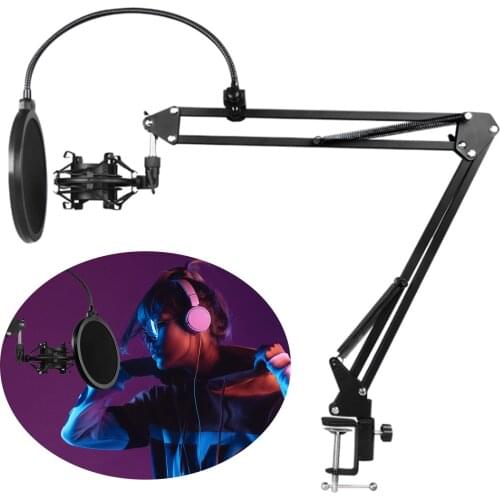 D8 Mic Stand Adjustable Microphone Suspension Arm Stands with Universal Shock Mount Mic Clip Holder A Spider Cantilever Bracket