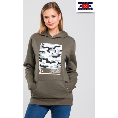 Polo Weekend Printed Pocket Hooded Green 100% Cotton New Season Womens Sweatshirt