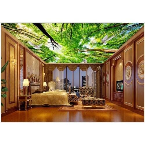 Custom ceiling wallpaper 3d zenith mural wallpaper for walls 3d Idyllic woods pigeon sky ceiling mural background wall papers