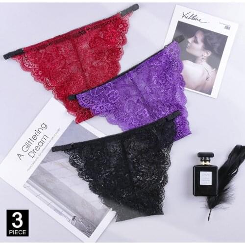 Sexy Lace Briefs Woman Panties Underwear Transparent Underpants Breathable Female Panty New lady knickers Dropshipping 3 Pcs/set