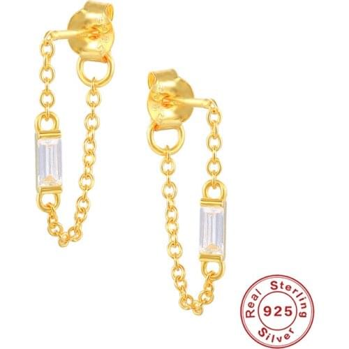 Aide 925 Sterling Silver Single Zircon Chain Tassel Stud Earrings For Women Cartilage Ear Studs Luxury Jewels Piercing Pendiente