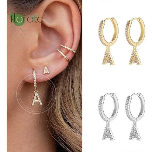 925 Sterling Silver 26 Letter Hoop Earrings A-Z Letter Earrings CZ Crystal Small Prevent Allergy Earrings Fashion Jewellery