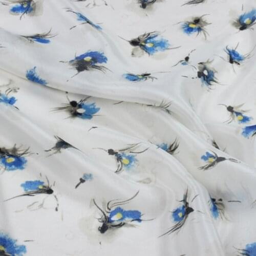 Silk Cotton Fabric Dress Large Wide Beige End Of Blue Flowers Color Thin Shirt Chinese Summer Dress Cloth DIY Sewing Patchwork